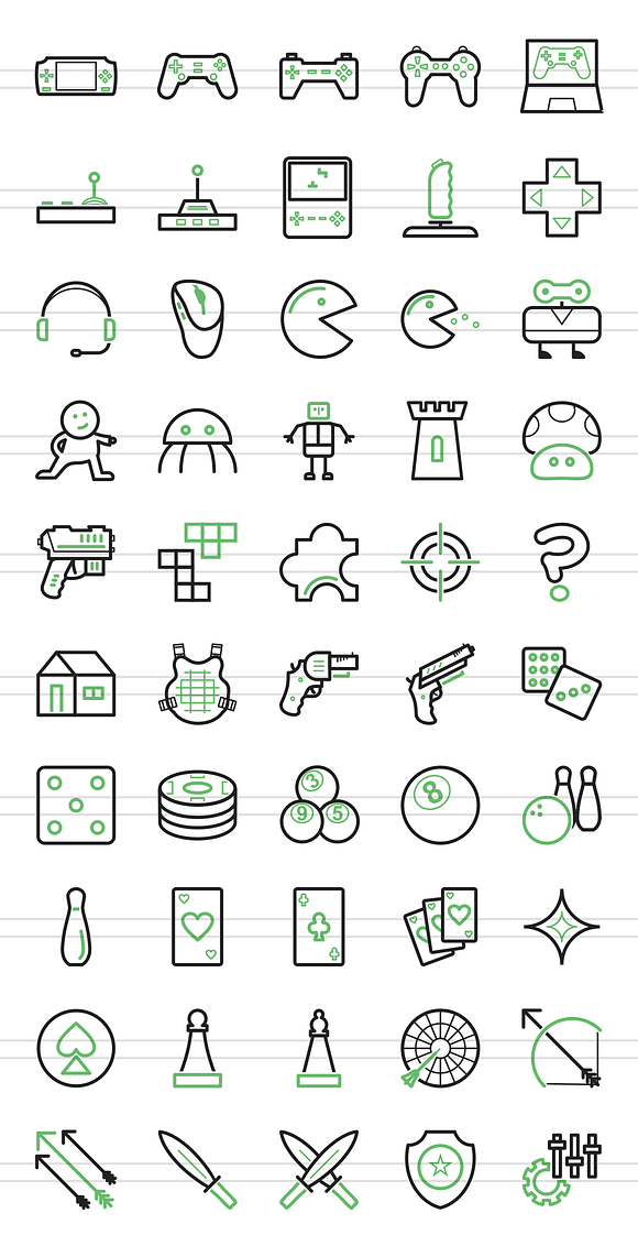 50 Games Line Green & Black Icons in Icons - product preview 1