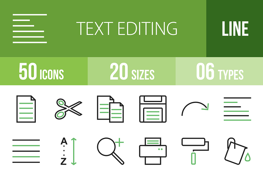 50 Text Editing Green & Black Icons