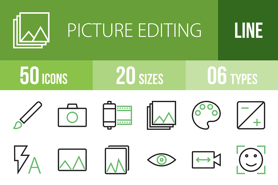 50 Picture Editing Green&Black Icons