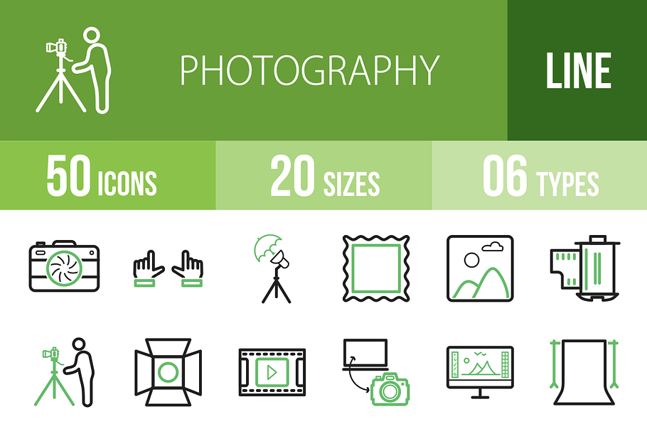 50 Photography Green & Black Icons