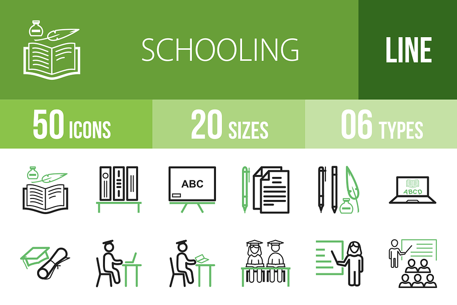 50 Schooling Line Green&Black Icons