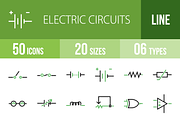 50 Circuits Line Green & Black Icons