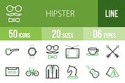 50 Hipster Line Green & Black Icons