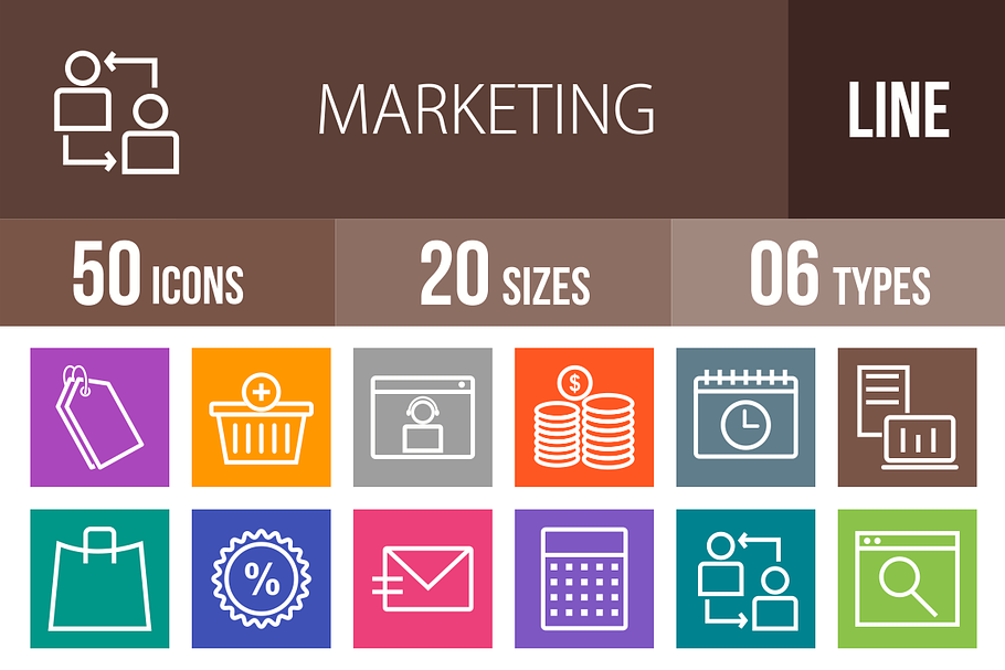 50 Marketing Line Multicolor Icons in Icons - product preview 8