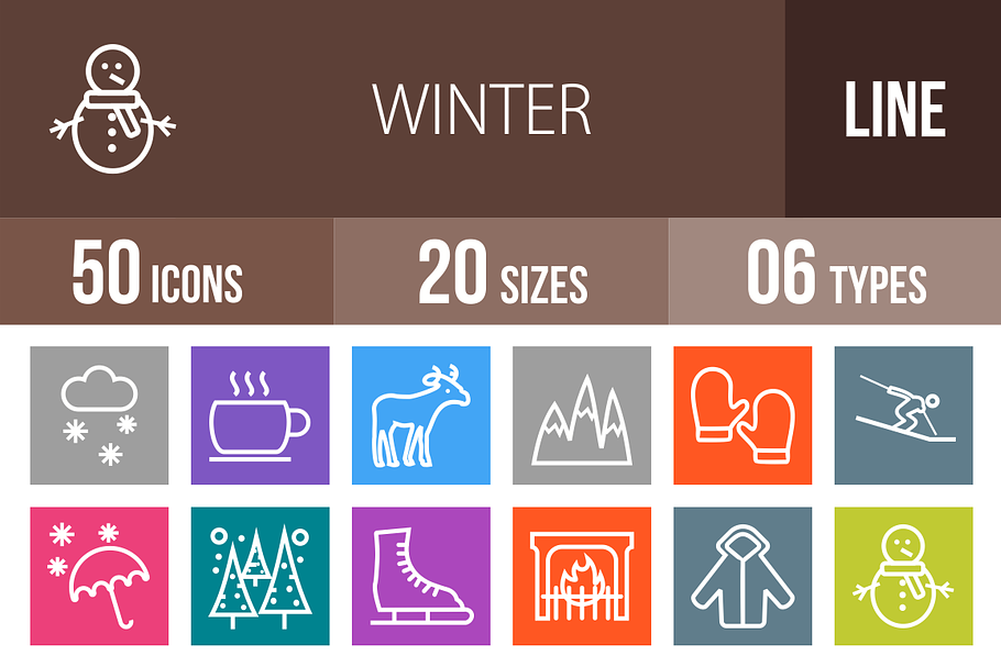 50 Winter Line Multicolor Icons