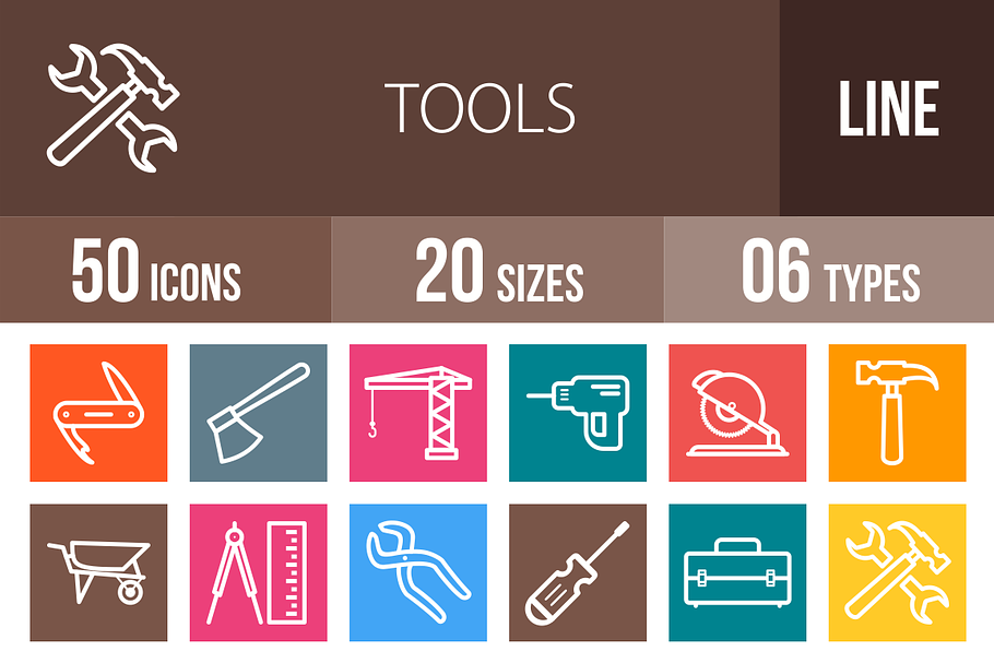 50 Tools Line Multicolor Icons
