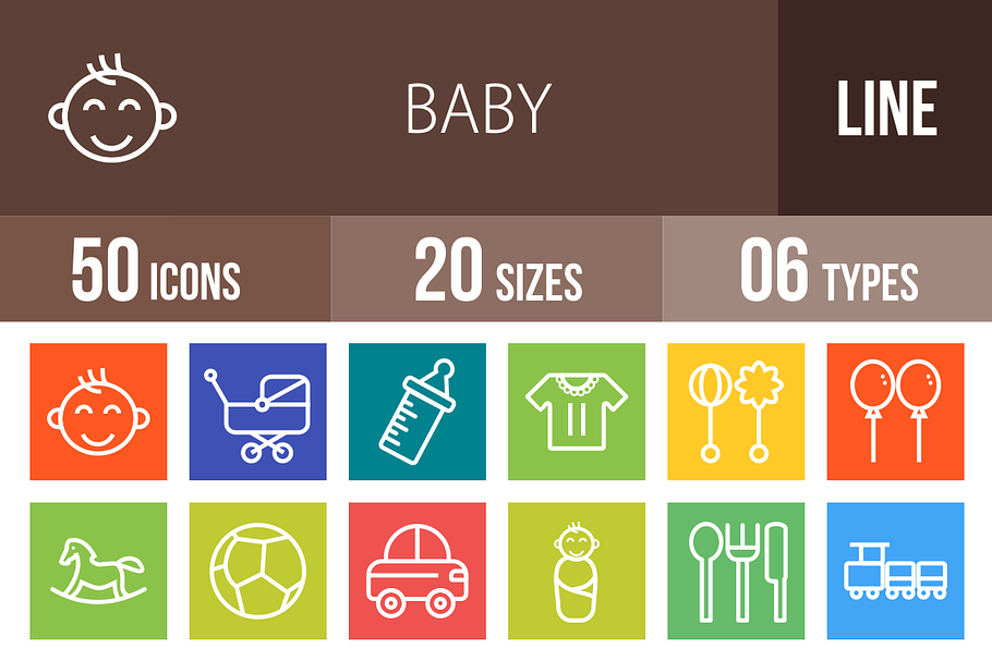 50 Baby Line Multicolor Icons