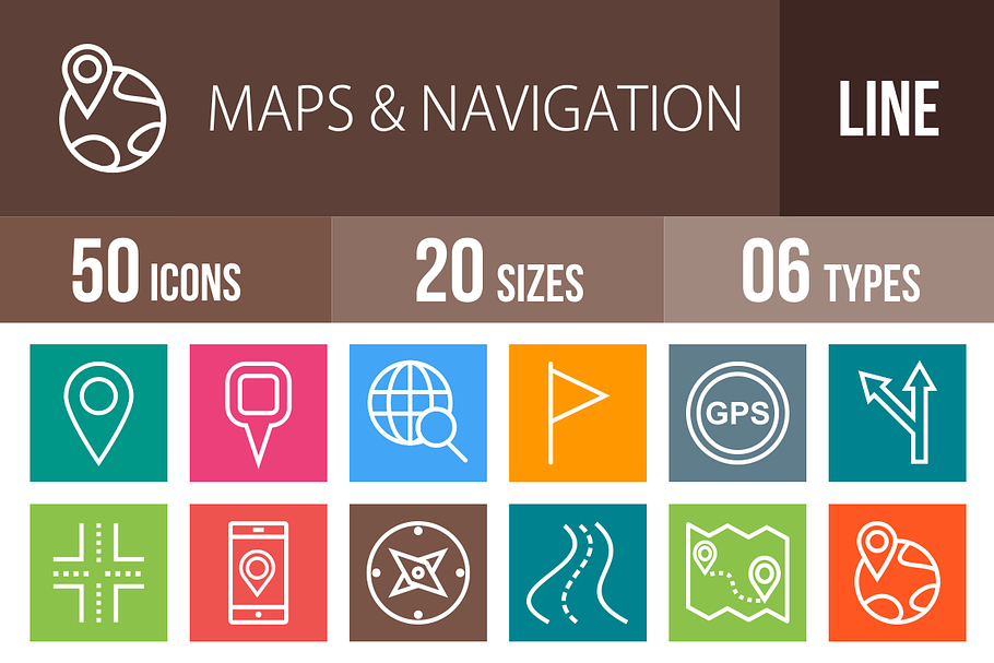 50 Maps Line Multicolor Icons