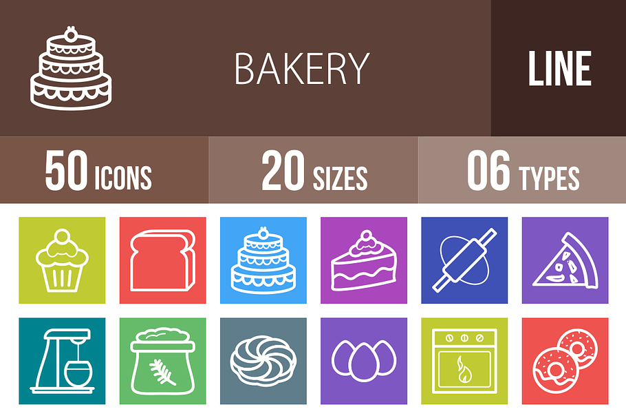50 Bakery Line Multicolor Icons