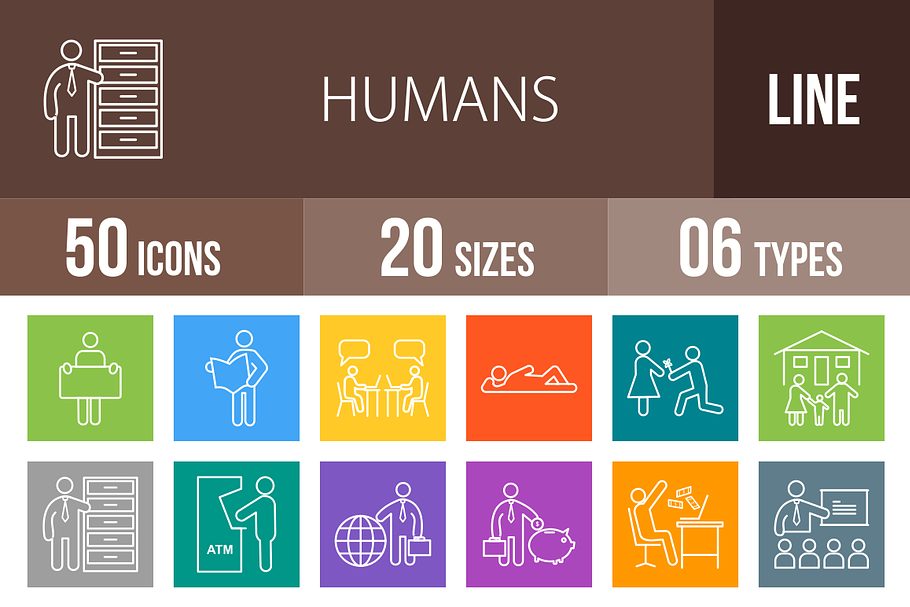 50 Humans Line Multicolor Icons