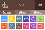 50 Sea Line Multicolor Icons