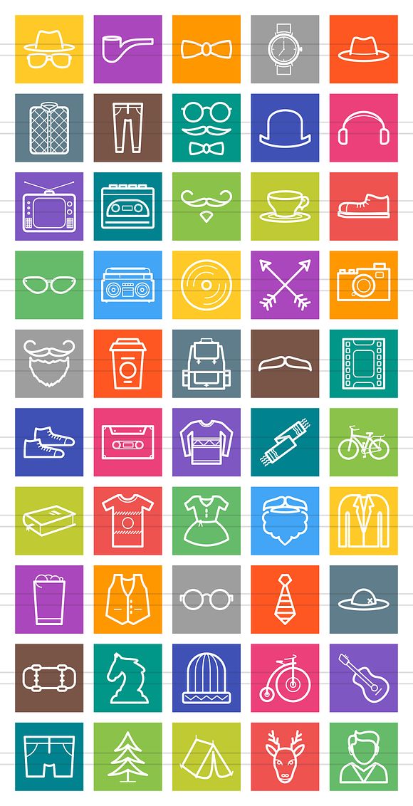 50 Hipster Line Multicolor Icons in Graphics - product preview 1