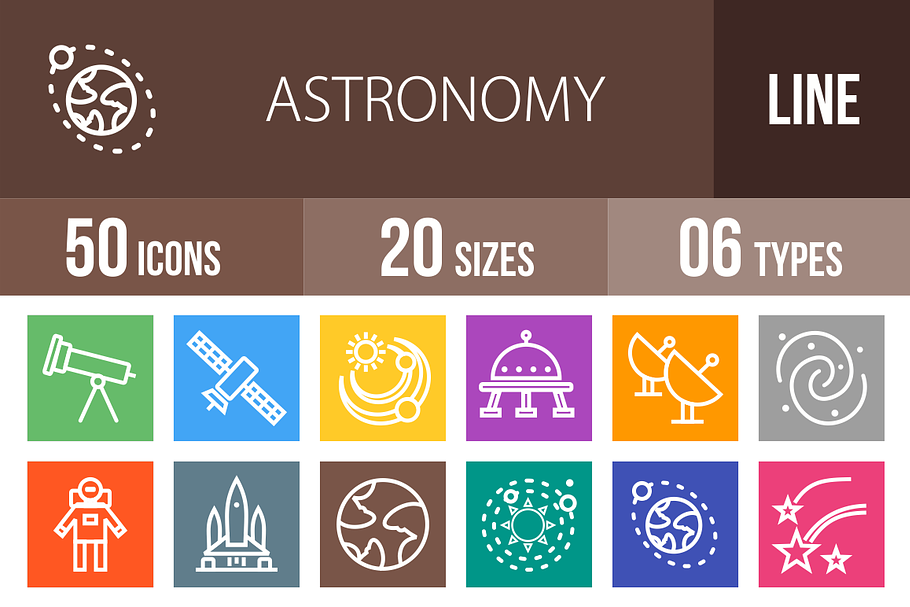 50 Astronomy Line Multicolor Icons