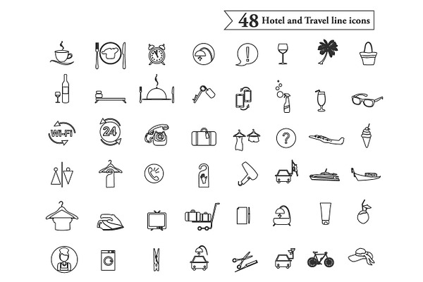 Hotel and Travel line icons
