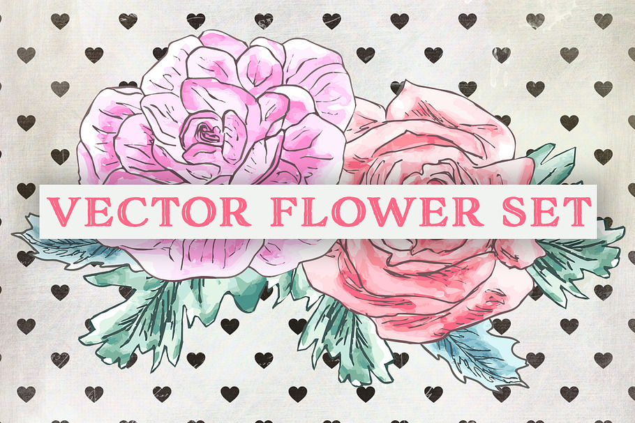 Watercolor Valentine Vector Flowers