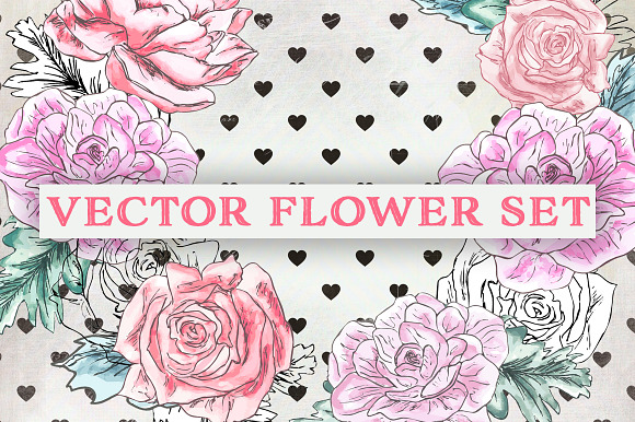 Watercolor Valentine Vector Flowers in Illustrations - product preview 1