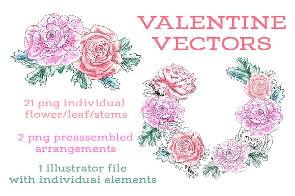 Watercolor Valentine Vector Flowers in Illustrations - product preview 4