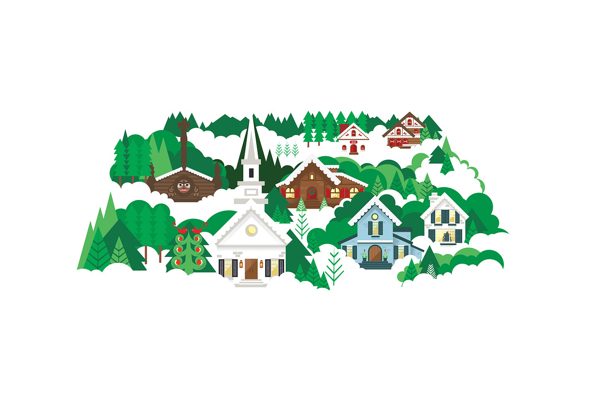 Vector Snowy Winter Christmas Scene in Illustrations - product preview 8