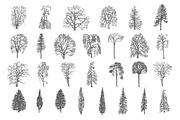 28 Ink trees vector set
