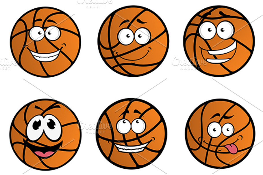 Cartooned basketball ball characters