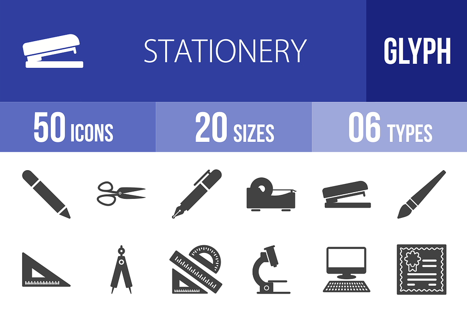 50 Stationery Glyph Icons