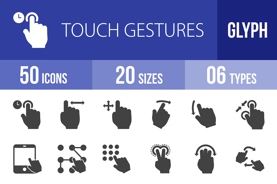 50 Touch Gesture Glyph Icons