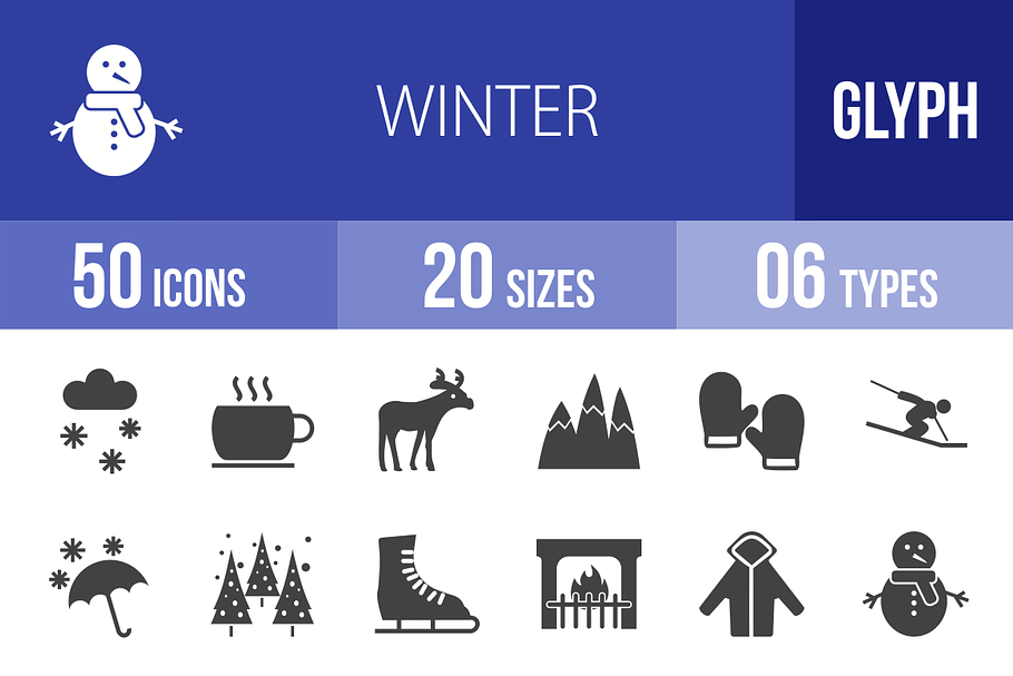 50 Winter Glyph Icons