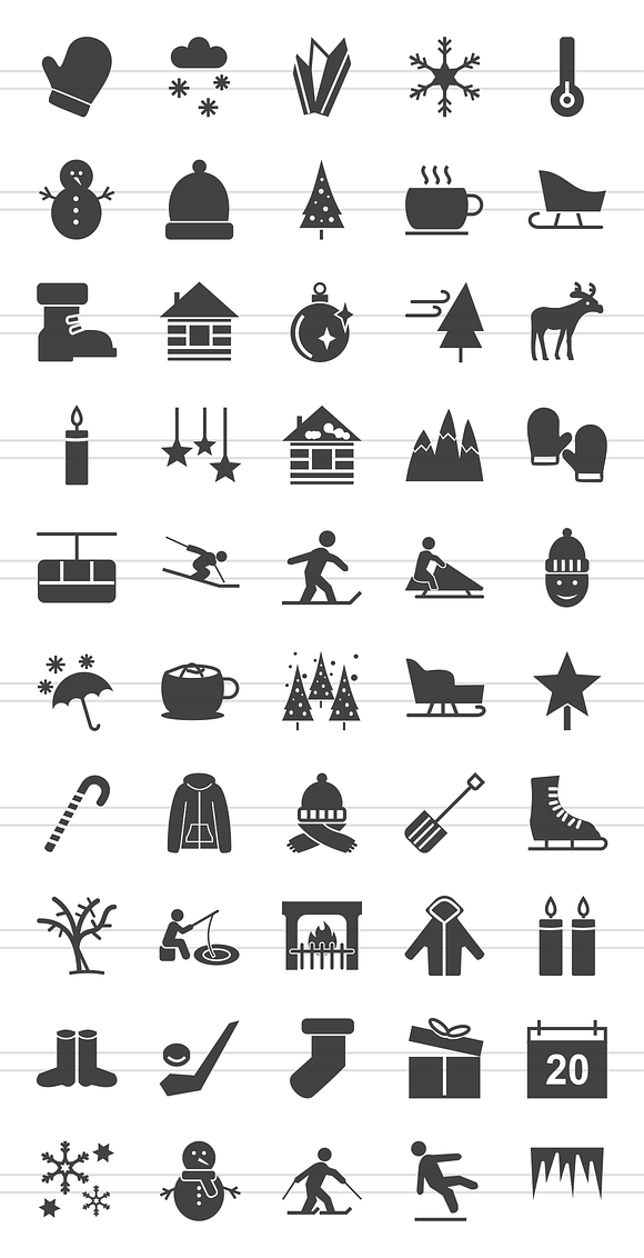 50 Winter Glyph Icons in Graphics - product preview 1