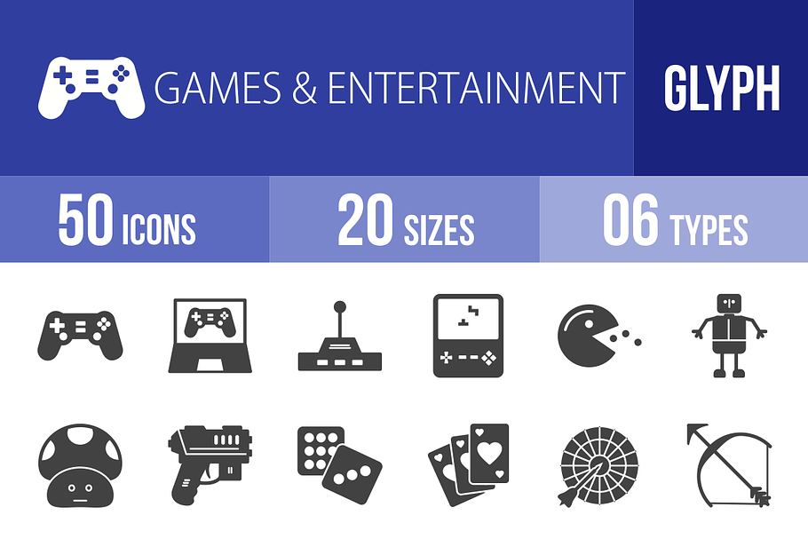 50 Games & Entertainment Glyph Icons