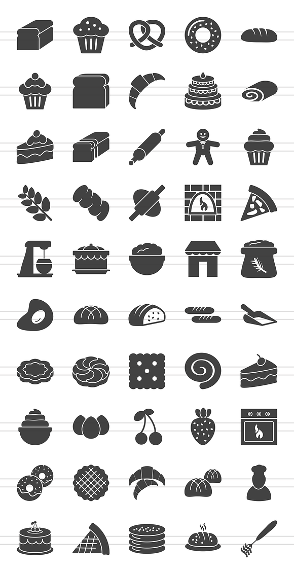 50 Bakery Glyph Icons in Graphics - product preview 1