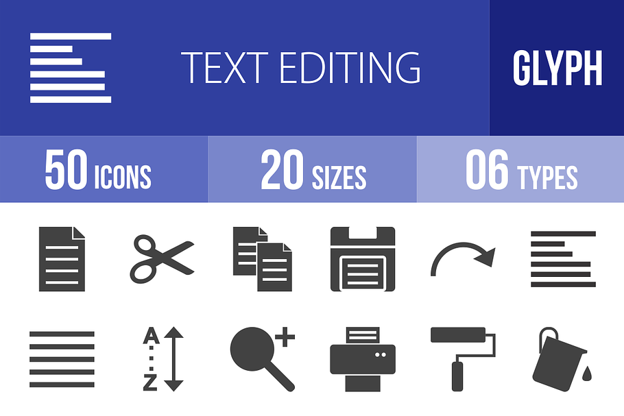 50 Text Editing Glyph Icons