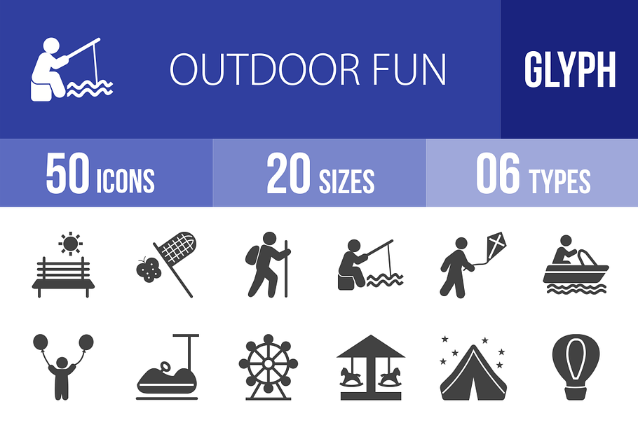 50 Outdoor Fun Glyph Icons