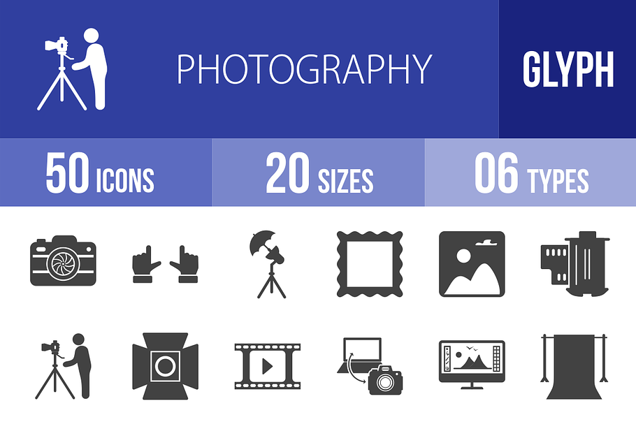 50 Photography Glyph Icons