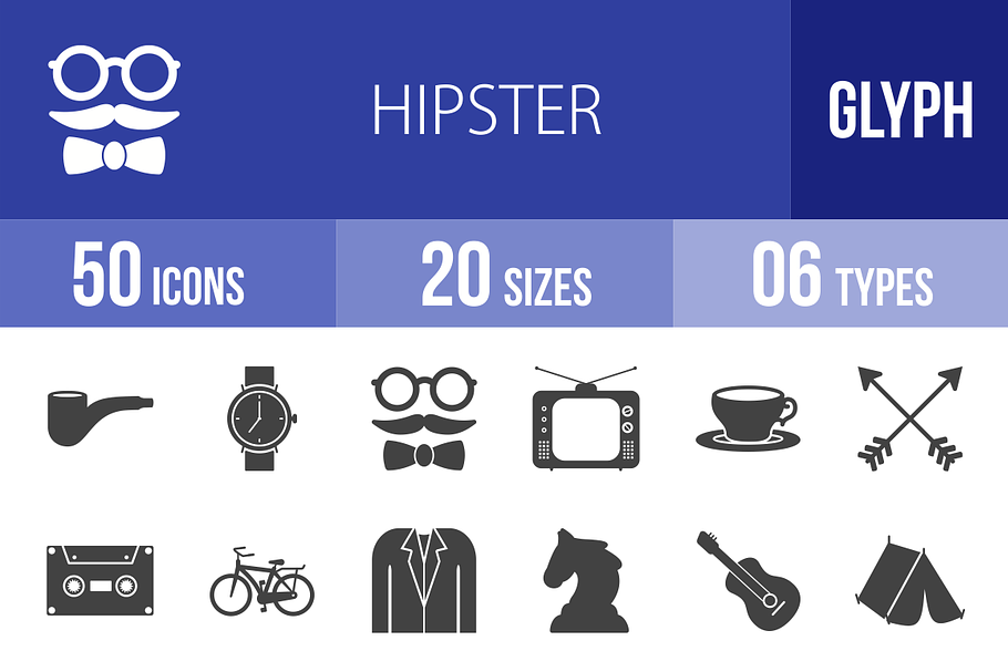 50 Hipster Glyph Icons in Graphics - product preview 8