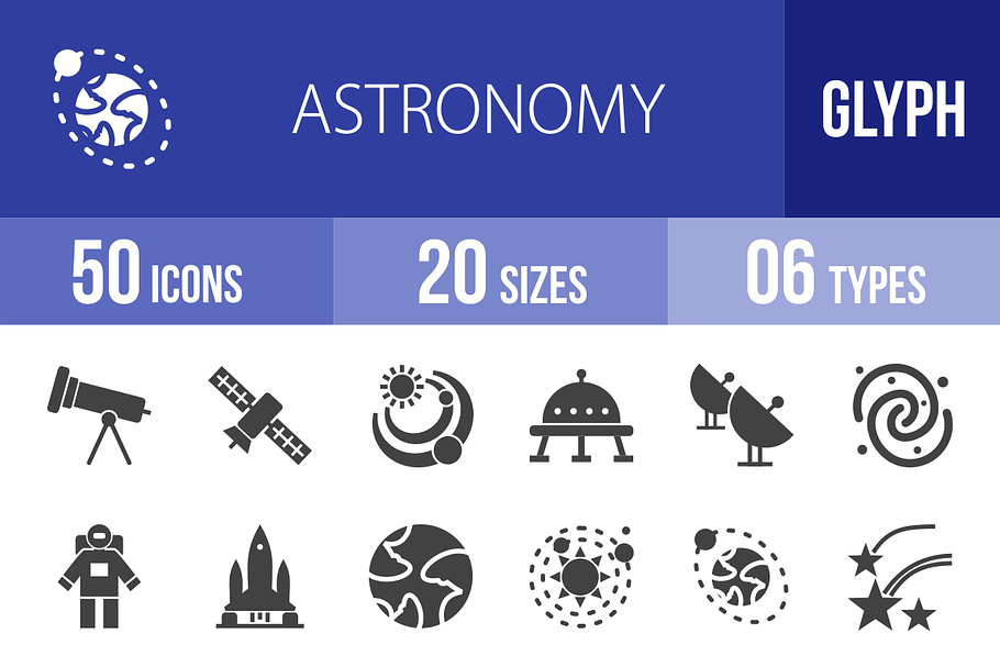 50 Astronomy Glyph Icons in Graphics - product preview 8