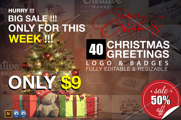 40 Christmas Greetings Logo & Badges in Logo Templates - product preview 12