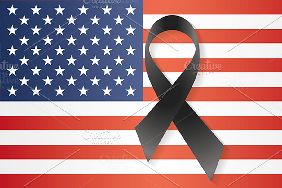 USA flag black ribbon in Illustrations - product preview 8