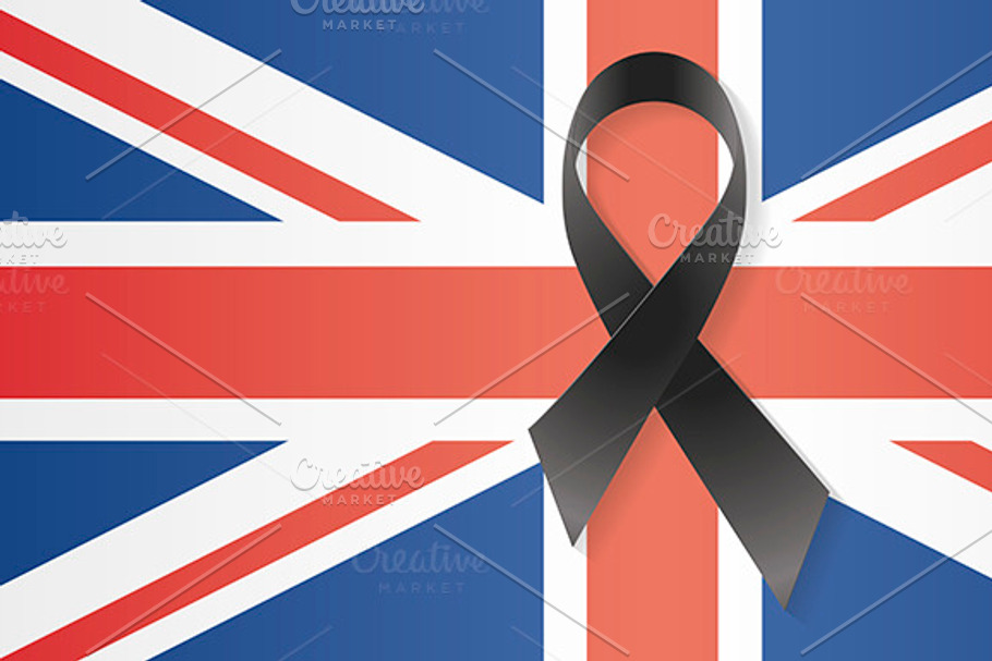 United Kingdom flag black ribbon in Illustrations - product preview 8
