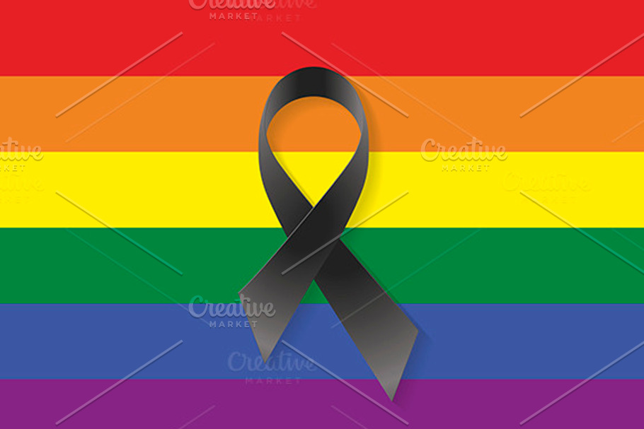 Gay flag black ribbon in Illustrations - product preview 8
