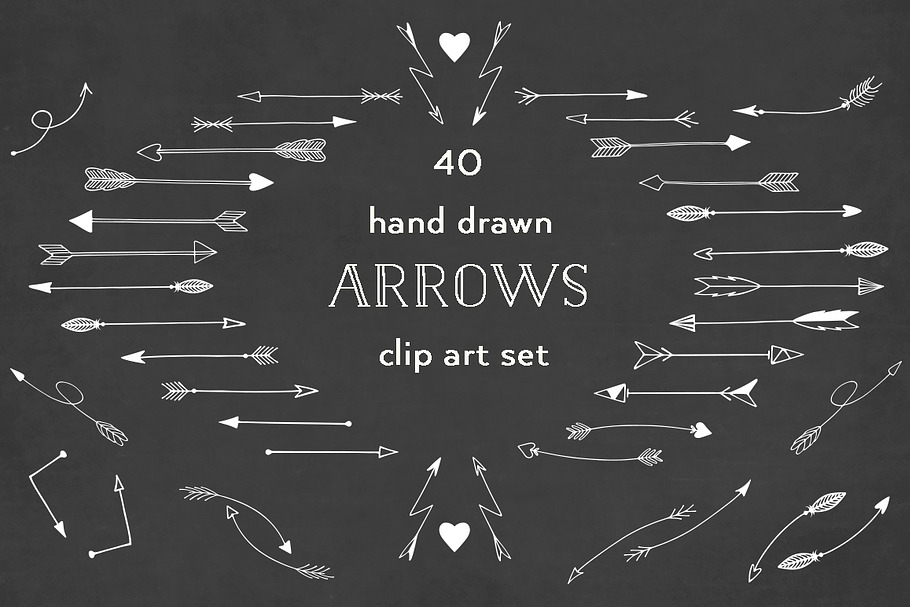 40 White arrow clipart set