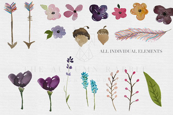 Watercolor Feather, Flowers & Arrows in Illustrations - product preview 1