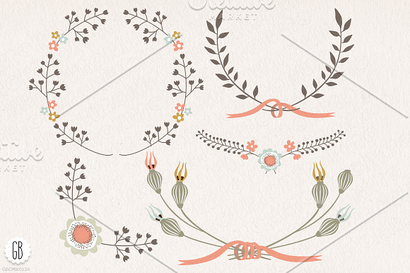 Floral wreaths laurels ribbons c73 in Illustrations - product preview 1