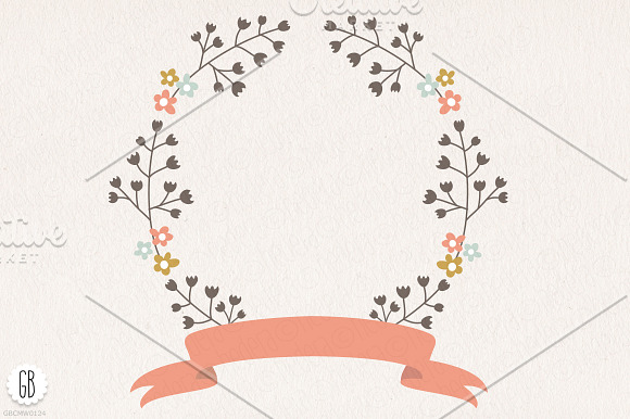 Floral wreaths laurels ribbons c73 in Illustrations - product preview 2