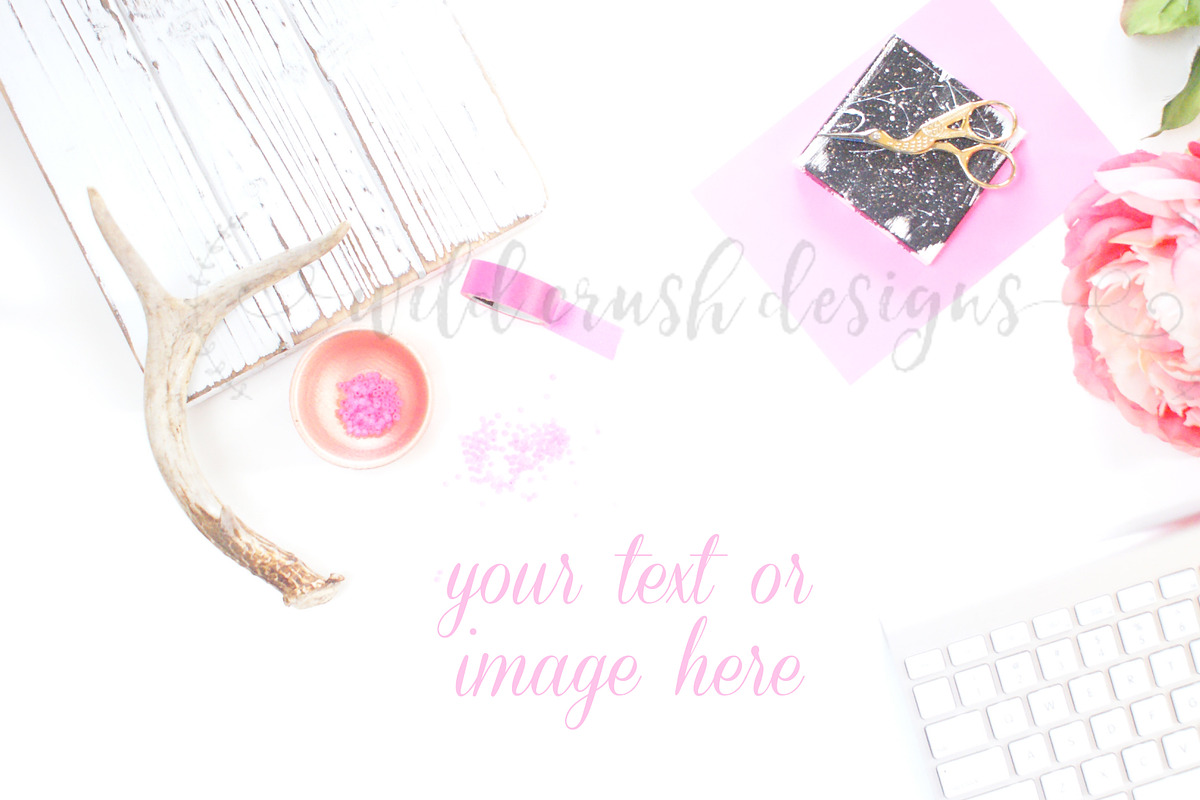 Bright Pink Floral Desk Mockup in Print Mockups - product preview 8