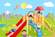 Playground with Slide and Children