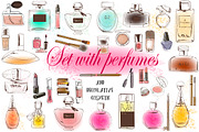Set with perfumes and cosmetic