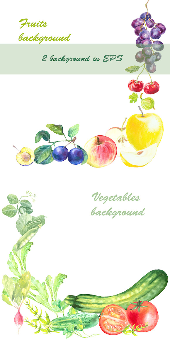 Watercolor fruits and vegetables set in Illustrations - product preview 2