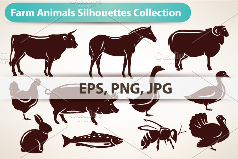 Farm Animals Silhouettes Collection. in Illustrations - product preview 8