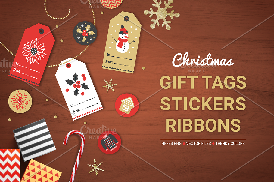 Christmas Ribbons, Stickers, Tags in Patterns - product preview 8