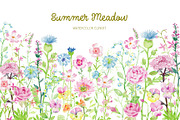 Watercolor Clipart Summer Meadow